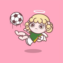 cute cartoon angel playing football. vector illustration for mascot logo or sticker