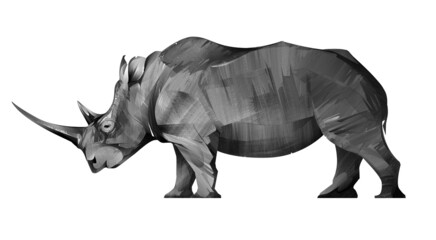 hand drawn wild animal rhinoceros on white background