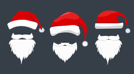 Santa clause hat and beard vector illustration set