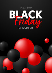 Black Friday sale promotion banner poster template isolated on black background