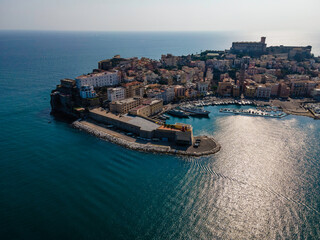 Aerial view of Gaeta old city, a small town along the mediterranean coast in Lazio, Italy.
