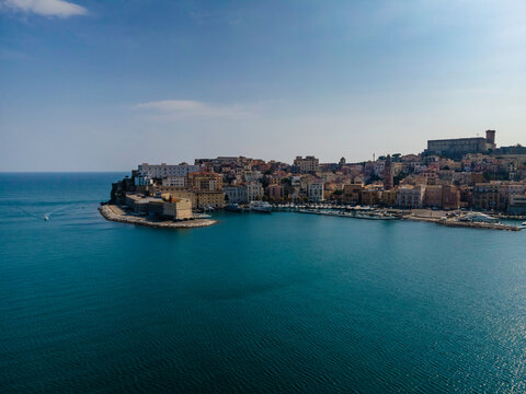 Aerial view of Gaeta old city, a small town along the mediterranean coast in Lazio, Italy.