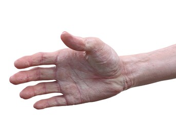 The hand of an elderly man, an old man isolated on white background 3d illustration