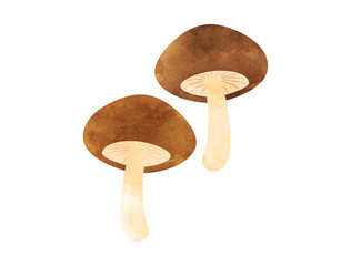 シンプルな椎茸やキノコをイメージしたイラスト(水彩風加工)