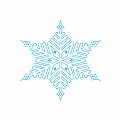 Blue Snowflake. Symbol of winter, Christmas, New Year holiday. Blue silhouette  on white background. Vector illustration.