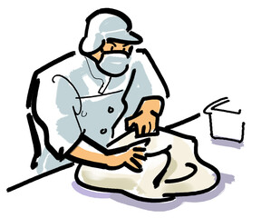 パン生地をこねる人