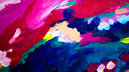 Bright Abstract Painted background - acrylic paint on canvas, pink and blue painted texture