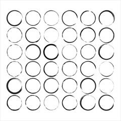 Set of grunge circle frames. Black round shapes. Ink style. Flat design. Abstract art. Vector illustration. Stock image. 