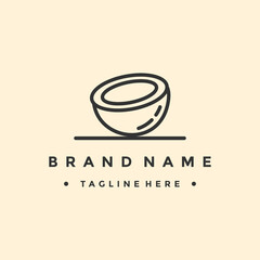 Vector design elements and icons in linear style - coconut milk - healthy vegan drink. Logo sign