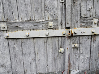 Gray wooden gate, selective focus , copy space