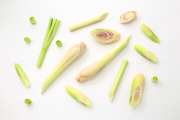 Fresh lemongrass sliced on white  background.