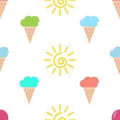 Summer ice cream and sun seamless pattern