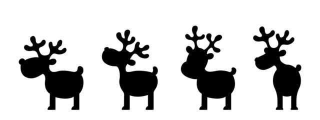 Christmas reindeer silhouettes, holiday toys, black reindeer isolated on white background.