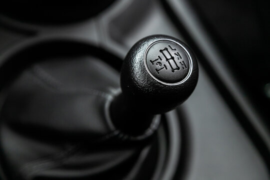 Close-up view of the automatic gearbox lever. Interior car,  automatic transmission gearshift stick.