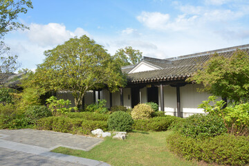 Chinese traditional house in the garden in sunny day 