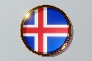 Obraz premium The national flag of Iceland in the form of a round window. Flag in the shape of a circle. Country icon.