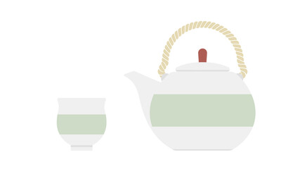Japanese teapot Kyusu and japanese tea cup Yunomi.