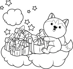 Christmas colouring book with cute husky