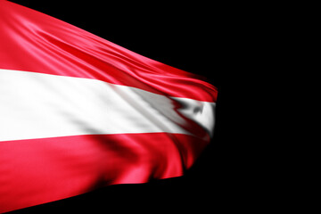 3D illustration of the national flag of Austria on a metal flagpole fluttering against the black isolated background. Country symbol.