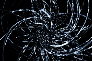 3d illustration, close-up of white hair on a black background. White stripes covered with black pests