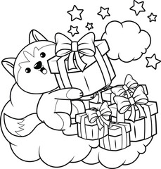 Christmas colouring book with cute husky