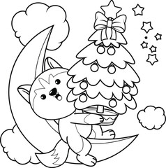 Christmas colouring book with cute husky
