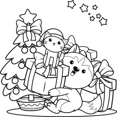Christmas colouring book with cute husky