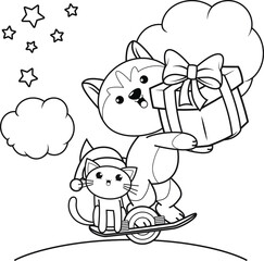 Christmas colouring book with cute husky
