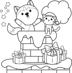 Christmas colouring book with cute husky
