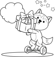 Christmas colouring book with cute husky