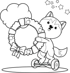 Christmas colouring book with cute husky