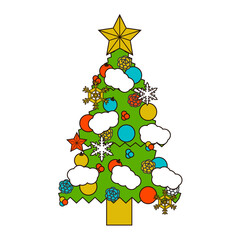 クリスマスツリー主線なし-イラストグラフィック素材