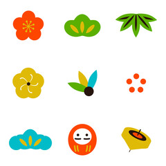 正月飾り主線無し-イラストグラフィック素材