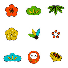 正月飾り主線無し-イラストグラフィック素材