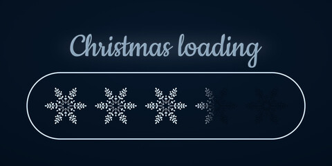 Świąteczny pasek postępu z płatkami śniegu i napisem - Christmas loading. Świąteczny plakat lub baner z wskaźnikiem postępu. Delikatne płatki śniegu. Zbliżają się Święta! Design na Boże Narodzenie. © Monika