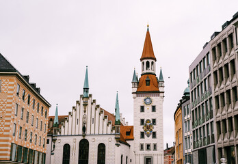 Fototapeta na wymiar View of the Old Town Hall building at Marienplatz. Munich, Germany