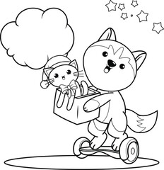 Christmas colouring book with cute husky