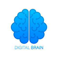 Brain. Digital brain in hand. Neural network. IQ testing. Brainstorm think idea. Vector stock illustration.
