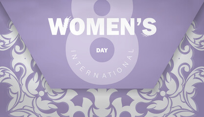 Brochure 8 march international womens day purple color with vintage white ornament