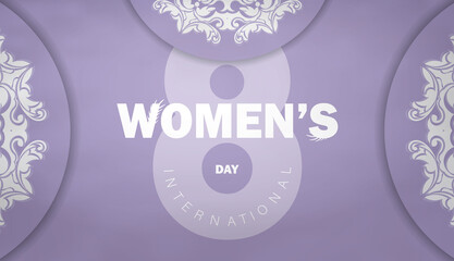Brochure international womens day purple color with vintage white ornament