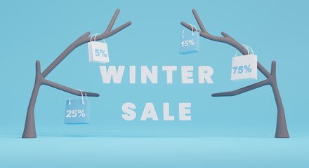 winter sale 3d illustration with text and copy space. perfect for promotion banner