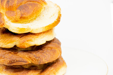 Detailed close up of delicious buttery plain croissants