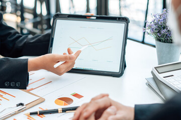 Businessman team work together in business brand design project brainstorm meeting. Modern office, colleague coworker, marketing advertisement research or people teamwork concept.