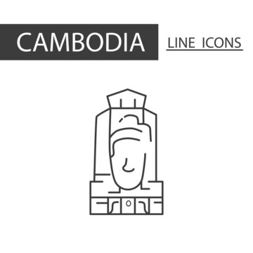 Jayagiri Brahma Temple (Bayon) Cambodia icon. The icons as Cambodia signature in black lines.