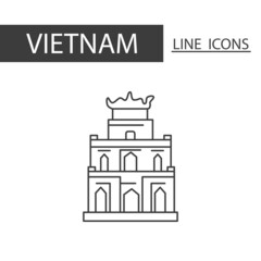 Hoan Kiem Lake Vietnam icon. The icons as Vietnam signature in black lines.