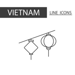 Hoi An Lantern Vietnam icon. The icons as Vietnam signature in black lines.