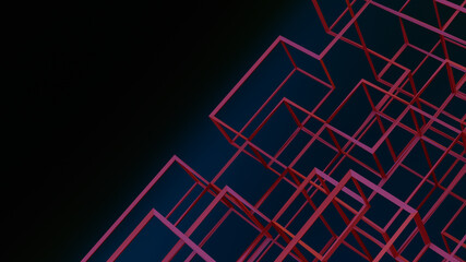 cubes and lines graphic red and black background square composition copy space render 3D illustration