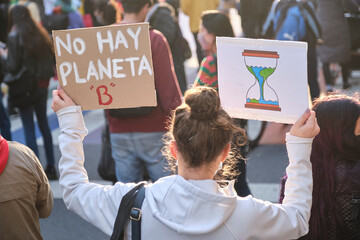 Sign text: there is no planet B, in the context of the Global Climate Strike