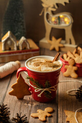 hot cup of coffee with 	cinnamon