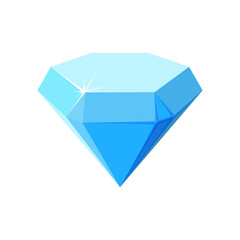 Hexagon blue gemstone. Brilliant side view. Cartoon vector illustration